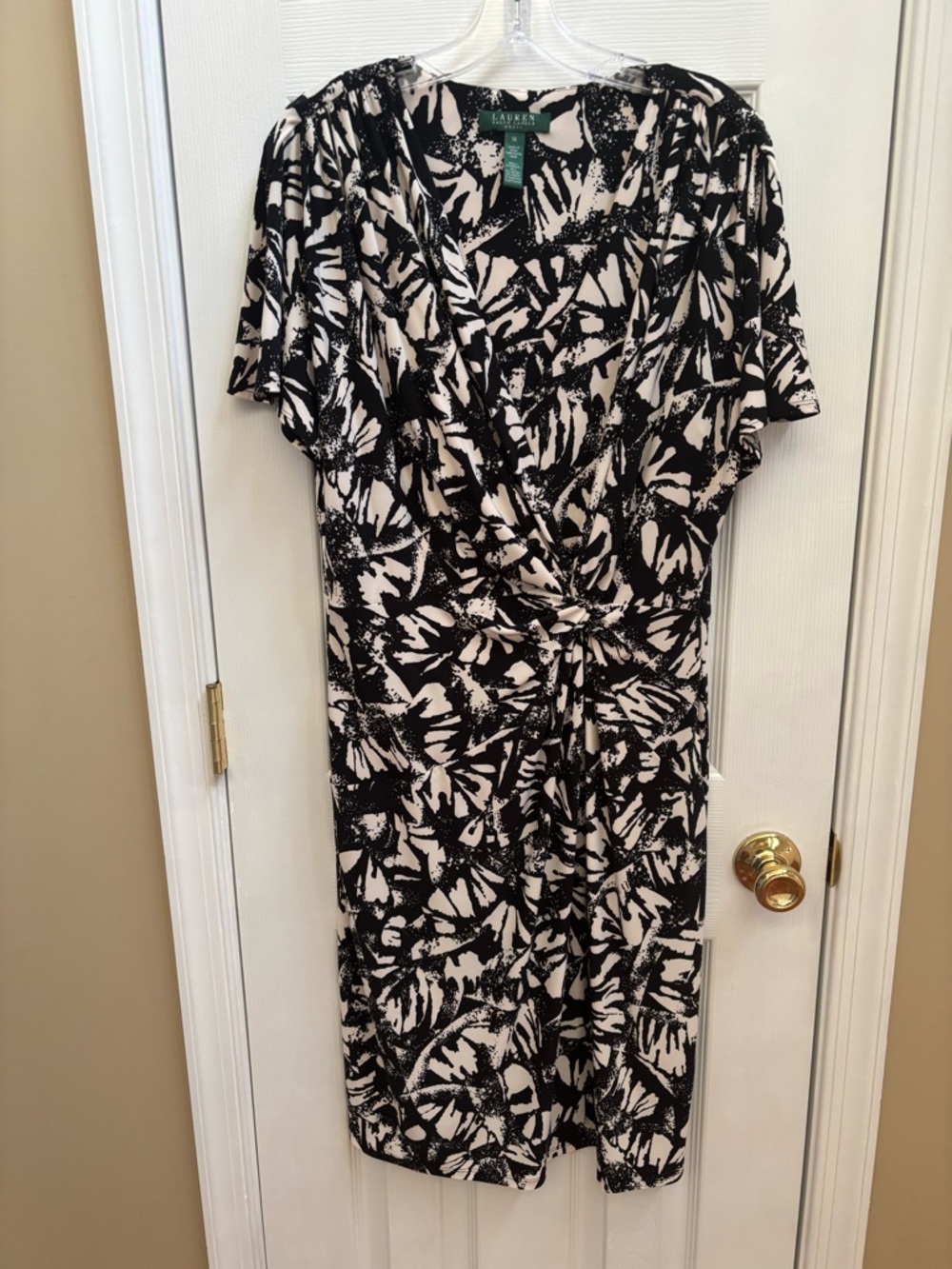 Lauren Ralph Lauren Green Label Black & Cream Abstract Print Dress, Size 14,NWOT